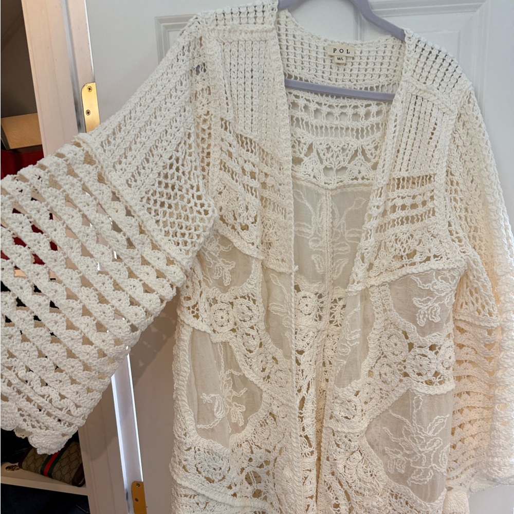 POL Ivory Crochet Lace Cardigan